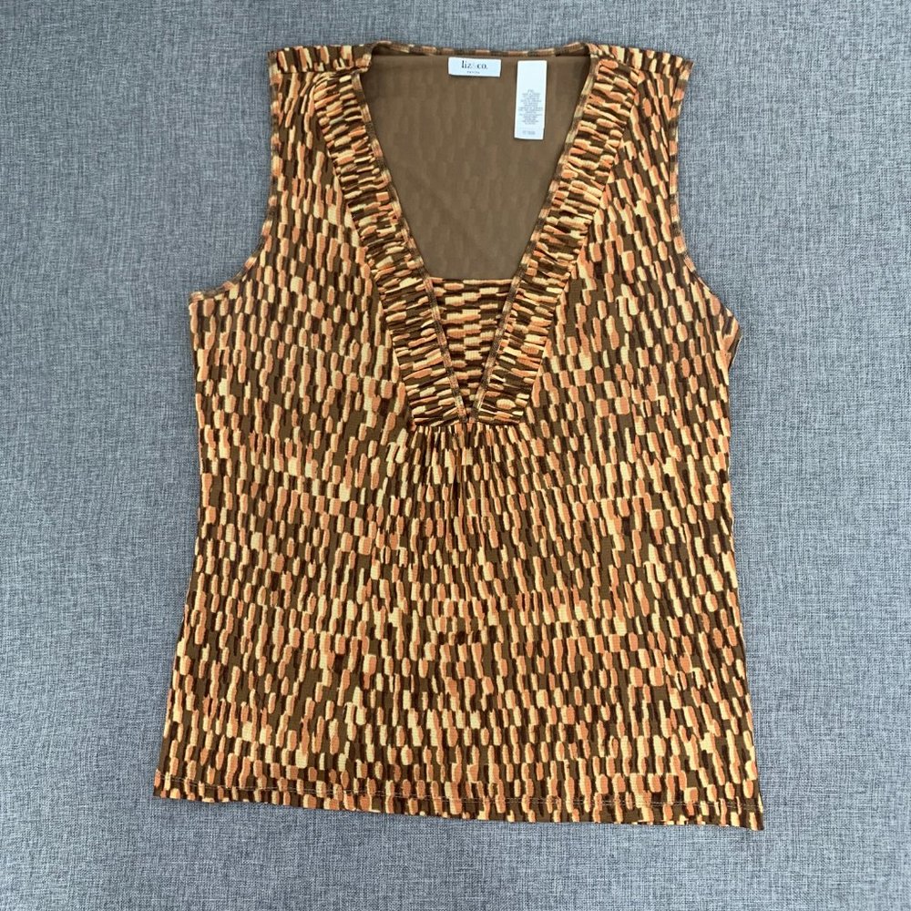 Liz & Co Sleeveless Top Scoop‎ Neckline Lined Petite XL Nylon Polyester Brown
